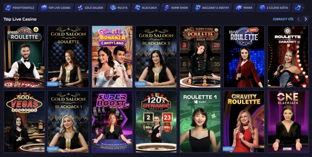 Live casino nabídka her Sportaza