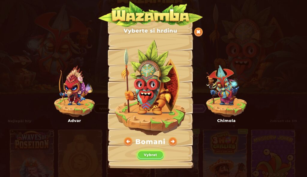 Maskoti a registrace u Wazamba casina