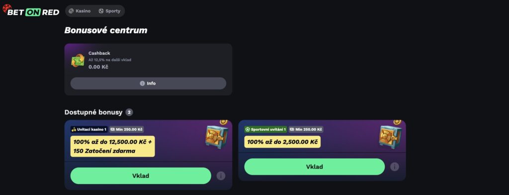Promoakce bonusy BetOnRed casino