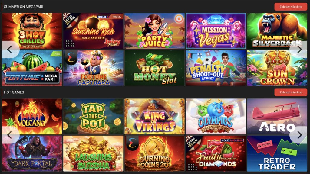 Nabídka her u MegaPari casino