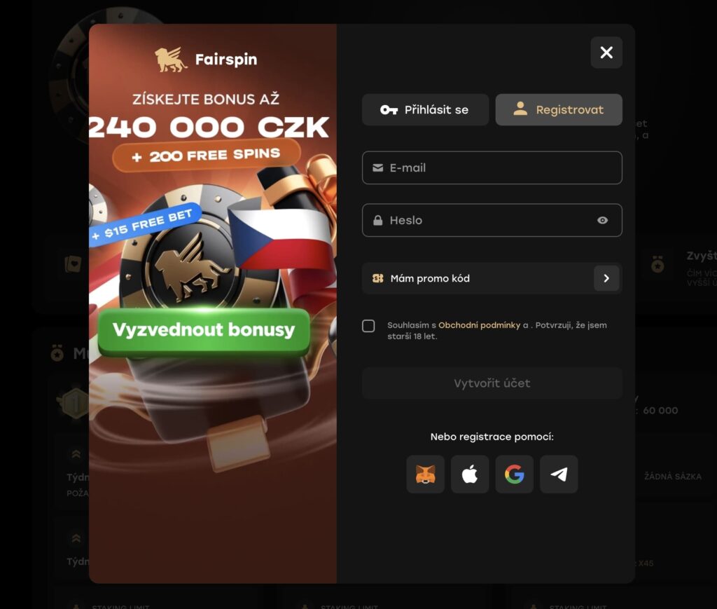 Registrauc ve Fairspin casinu