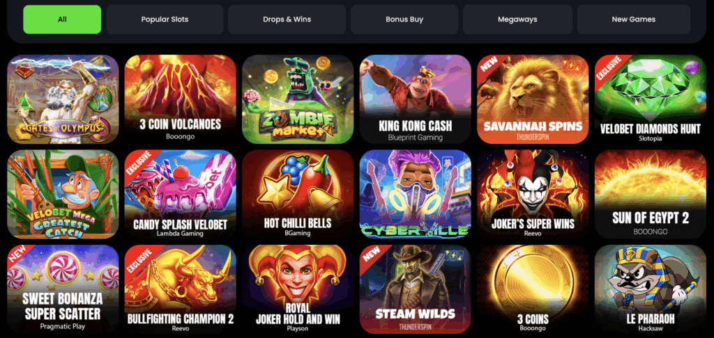 Nabídka her Velobet casino