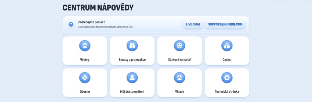 Centrum nápovědy Nomini casino