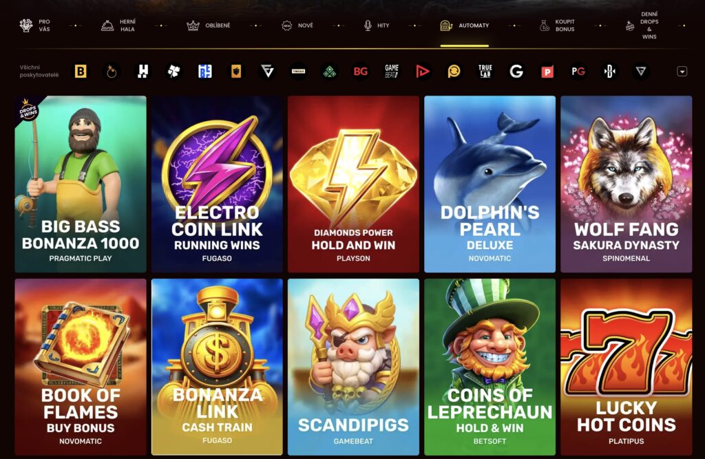 Nabídka her v Dragons Slots casina