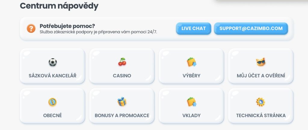 Centrum nápovědy Caimbo casino